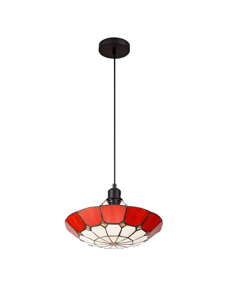 Regal Lighting SL-1477 1 Light 35cm Tiffany Pendant Cream And Red With Clear Crystal Shade