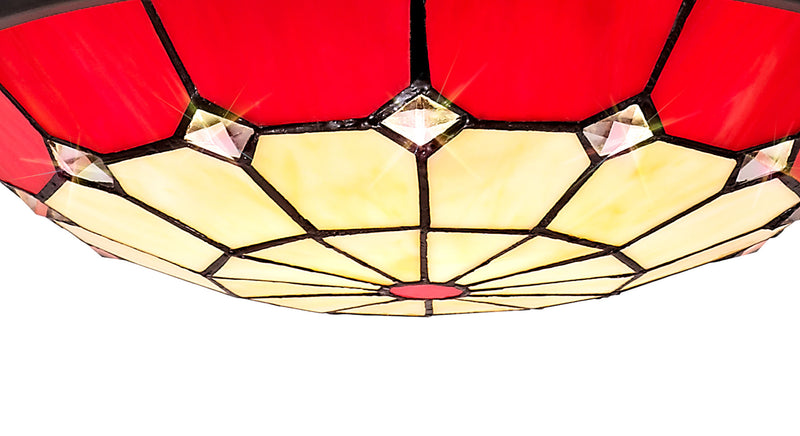 Regal Lighting SL-1477 1 Light 35cm Tiffany Pendant Cream And Red With Clear Crystal Shade