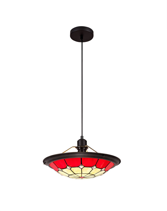 Regal Lighting SL-1477 1 Light 35cm Tiffany Pendant Cream And Red With Clear Crystal Shade