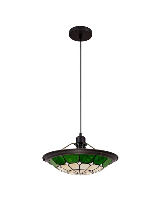 Regal Lighting SL-1475 1 Light 35cm Tiffany Pendant Cream And Green With Clear Crystal Shade