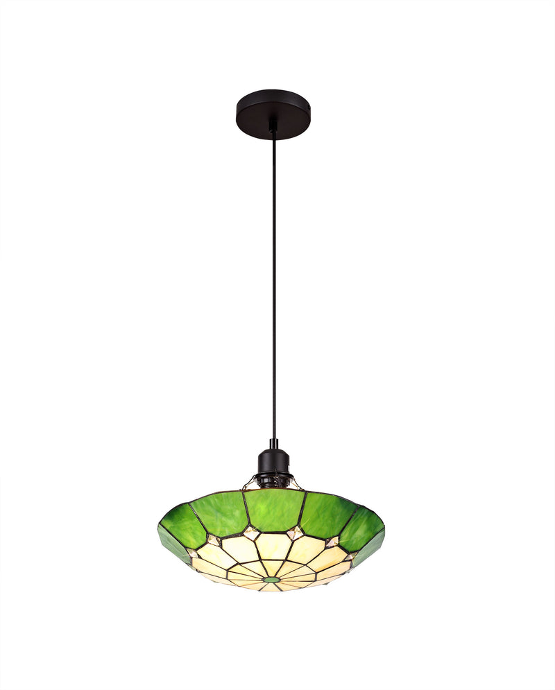 Regal Lighting SL-1475 1 Light 35cm Tiffany Pendant Cream And Green With Clear Crystal Shade