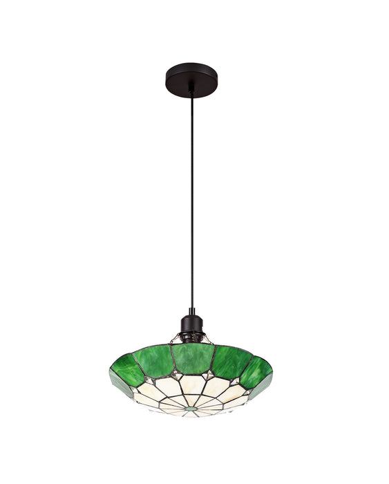 Regal Lighting SL-1475 1 Light 35cm Tiffany Pendant Cream And Green With Clear Crystal Shade