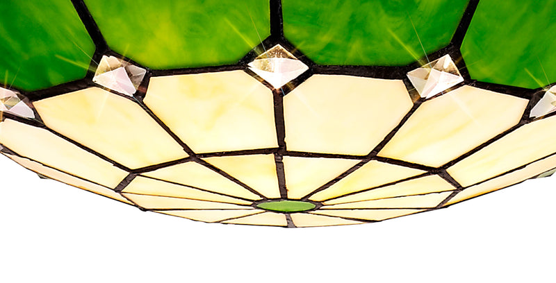 Regal Lighting SL-1475 1 Light 35cm Tiffany Pendant Cream And Green With Clear Crystal Shade