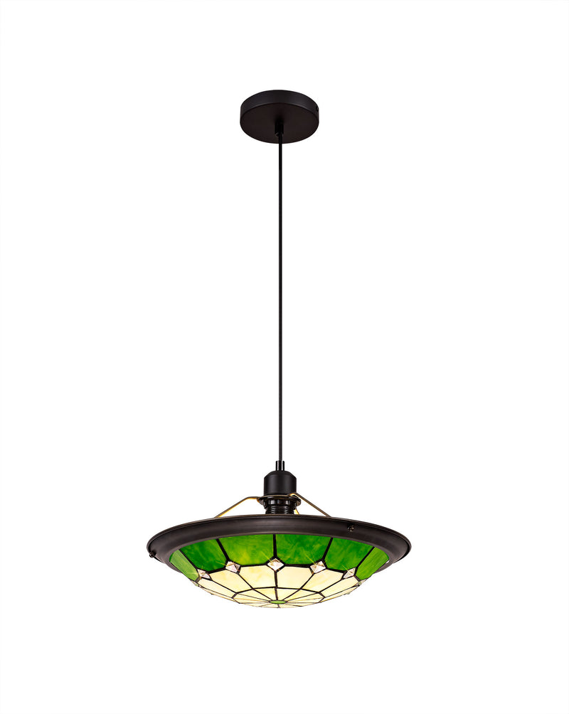 Regal Lighting SL-1475 1 Light 35cm Tiffany Pendant Cream And Green With Clear Crystal Shade