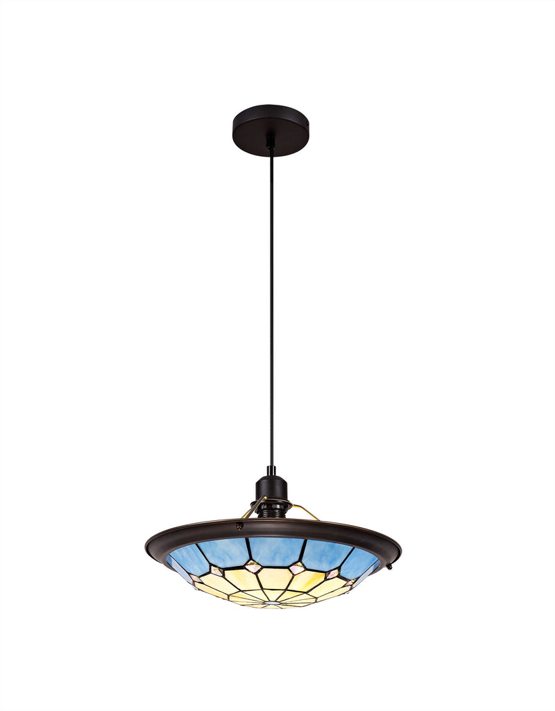 Regal Lighting SL-1474 1 Light 35cm Tiffany Pendant Cream And Blue With Clear Crystal Shade