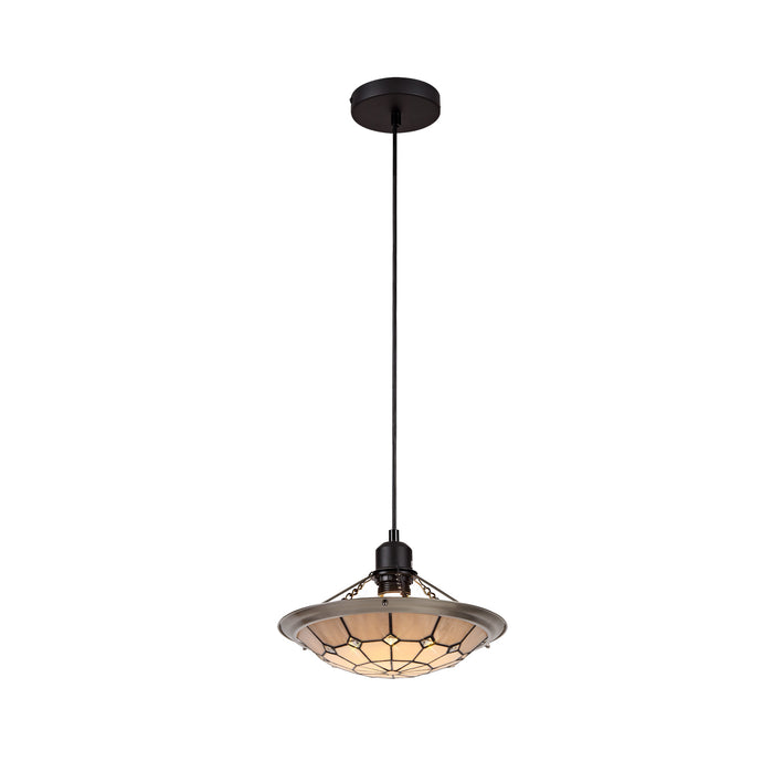 Regal Lighting SL-1473 1 Light 35cm Tiffany Pendant Cream And Grey With Clear Crystal Shade