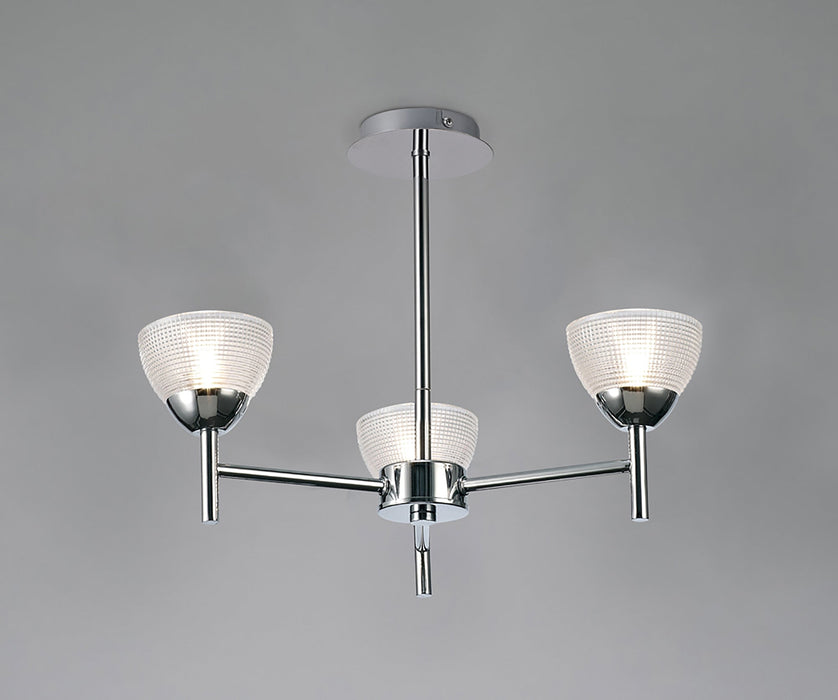 Deco Avalon Ceiling 3 Light G9 Pendant/Semi Ceiling, Polished Chrome With Clear Prismatic Glass • D0413