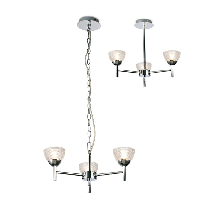 Deco Avalon Ceiling 3 Light G9 Pendant/Semi Ceiling, Polished Chrome With Clear Prismatic Glass • D0413