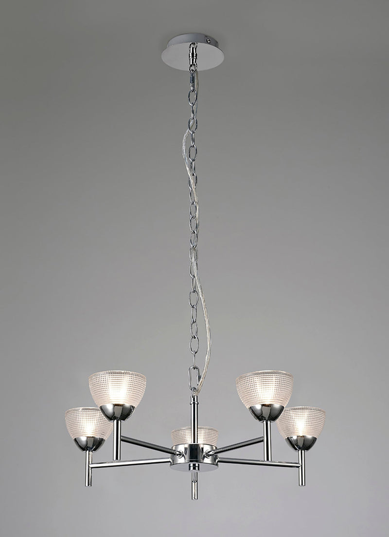 Deco Avalon Ceiling 5 Light G9 Pendant/Semi Ceiling, Polished Chrome With Clear Prismatic Glass • D0414