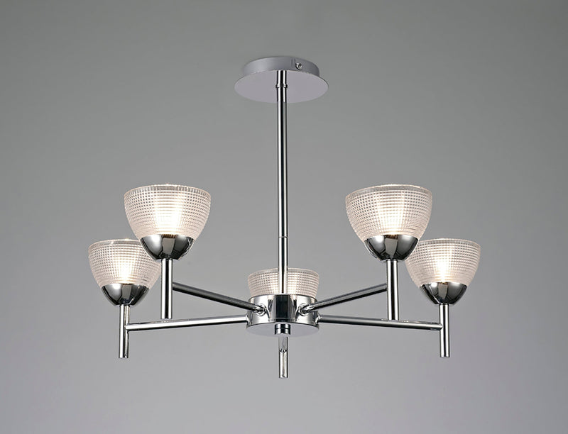 Deco Avalon Ceiling 5 Light G9 Pendant/Semi Ceiling, Polished Chrome With Clear Prismatic Glass • D0414