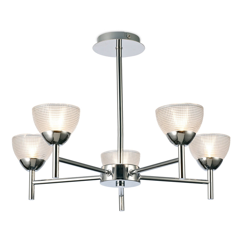 Deco Avalon Ceiling 5 Light G9 Pendant/Semi Ceiling, Polished Chrome With Clear Prismatic Glass • D0414