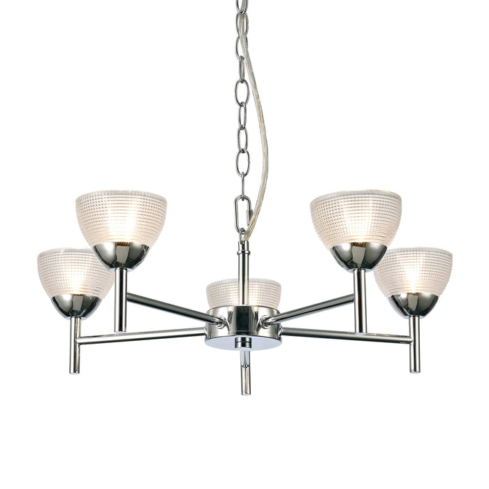 Deco Avalon Ceiling 5 Light G9 Pendant/Semi Ceiling, Polished Chrome With Clear Prismatic Glass • D0414