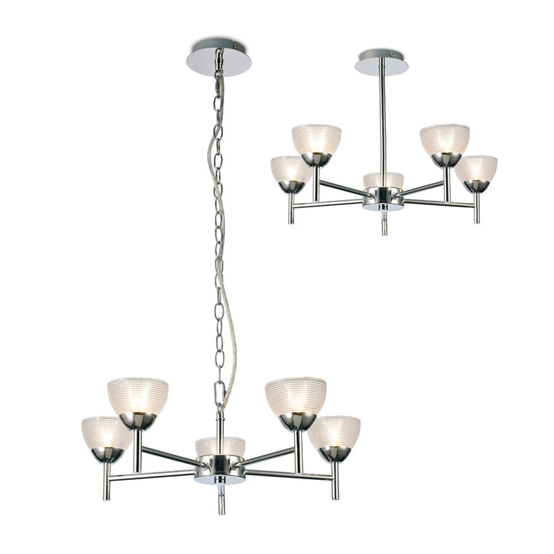 Deco Avalon Ceiling 5 Light G9 Pendant/Semi Ceiling, Polished Chrome With Clear Prismatic Glass • D0414