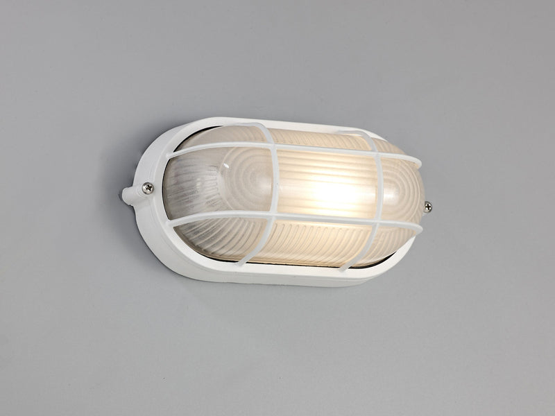 Deco Avon Oval Wall/Ceiling Lamp, 1 Light E27, IP44, White/Glass • D0479