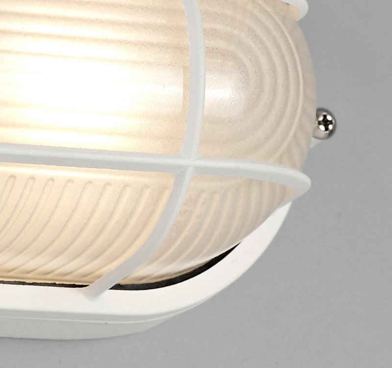 Deco Avon Oval Wall/Ceiling Lamp, 1 Light E27, IP44, White/Glass • D0479