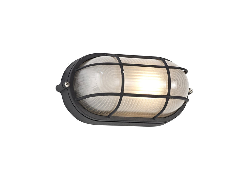 Deco Avon Oval Wall/Ceiling Lamp, 1 Light E27, IP44, Black/Glass • D0480