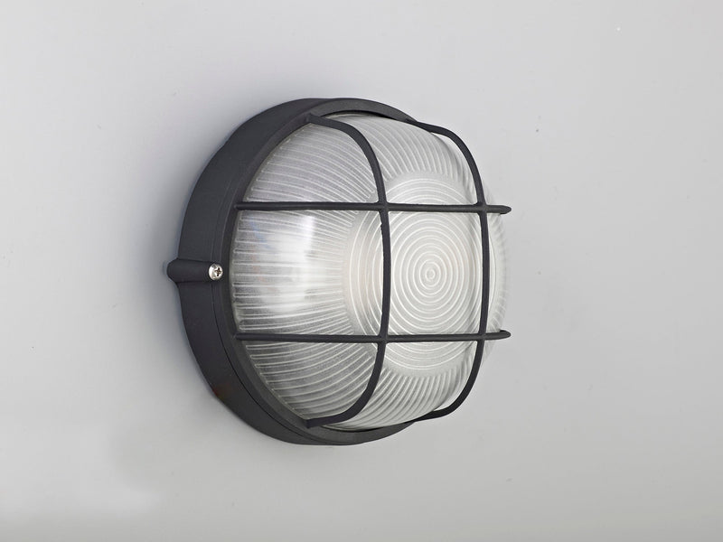 Deco Avon Round Wall/Ceiling Lamp, 1 Light E27, IP44, Black/Glass • D0482