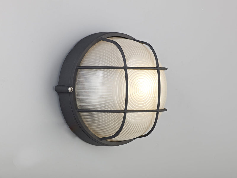 Deco Avon Round Wall/Ceiling Lamp, 1 Light E27, IP44, Black/Glass • D0482