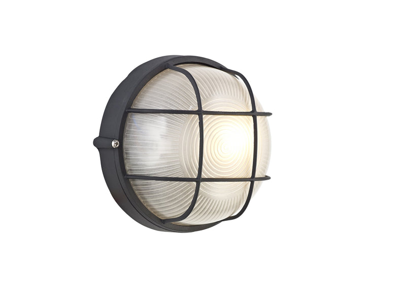 Deco Avon Round Wall/Ceiling Lamp, 1 Light E27, IP44, Black/Glass • D0482