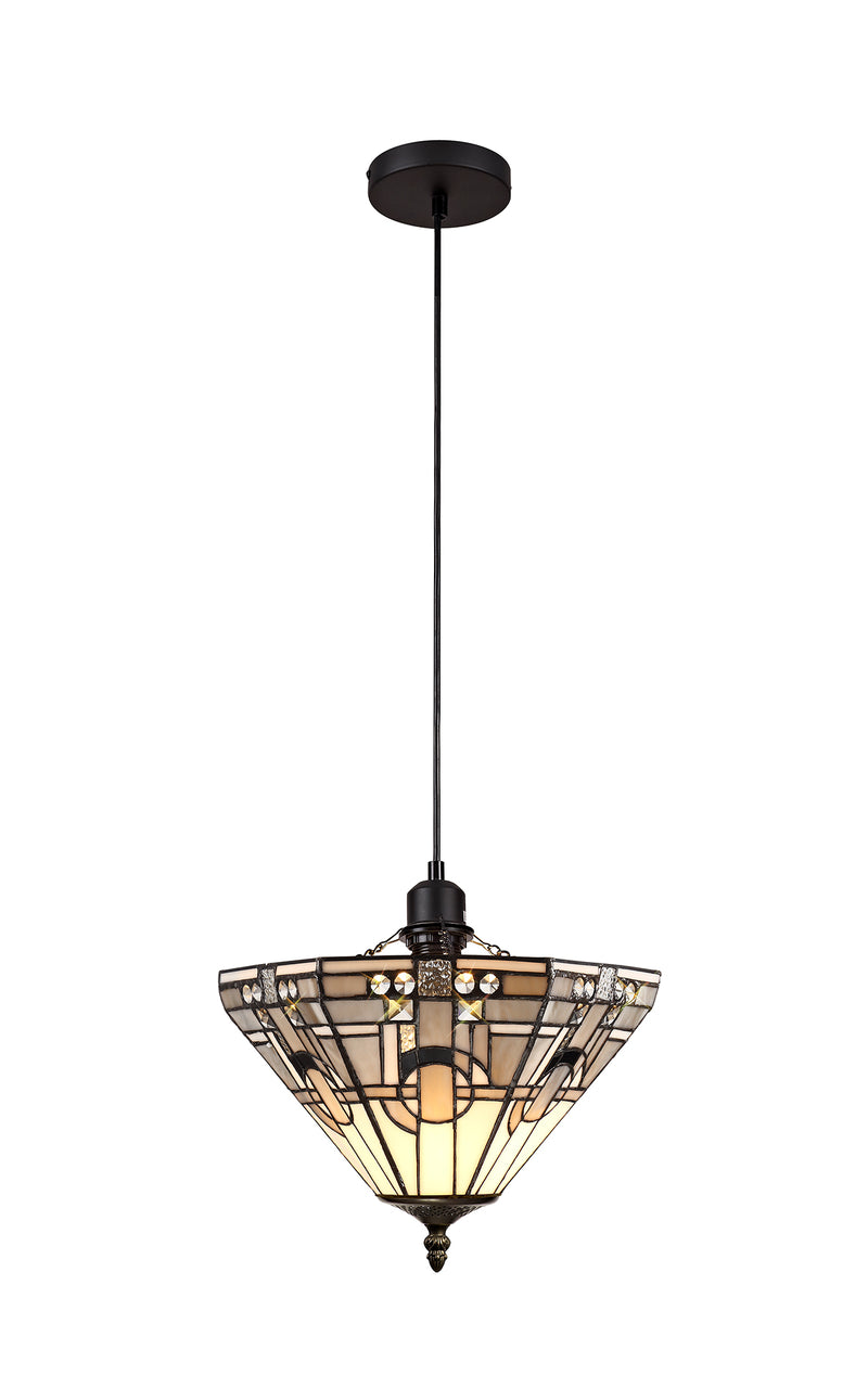 Regal Lighting SL-1472 1 Light 30cm Tiffany Uplighter Pendant White And Grey With Clear Crystal Shade