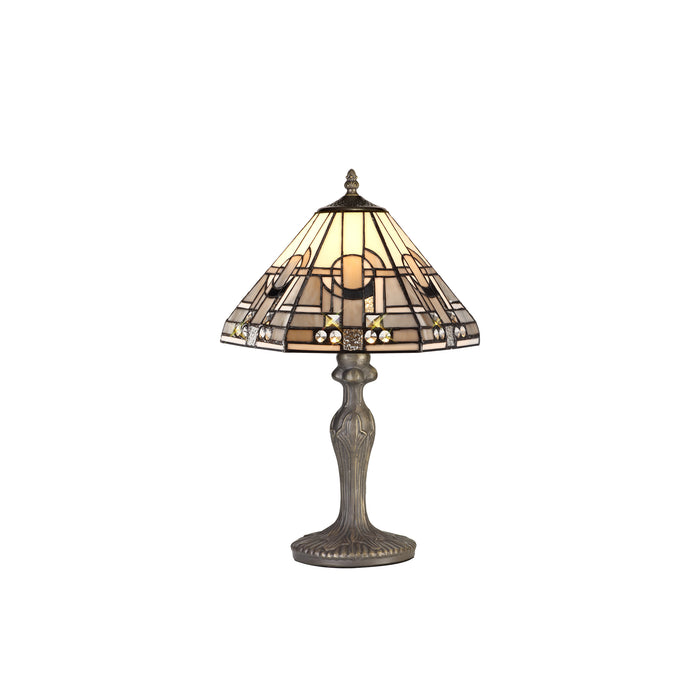 Regal Lighting SL-1470 1 Light Curved Tiffany Table Lamp 30cm White, Grey And Black With Clear Crystal Shade