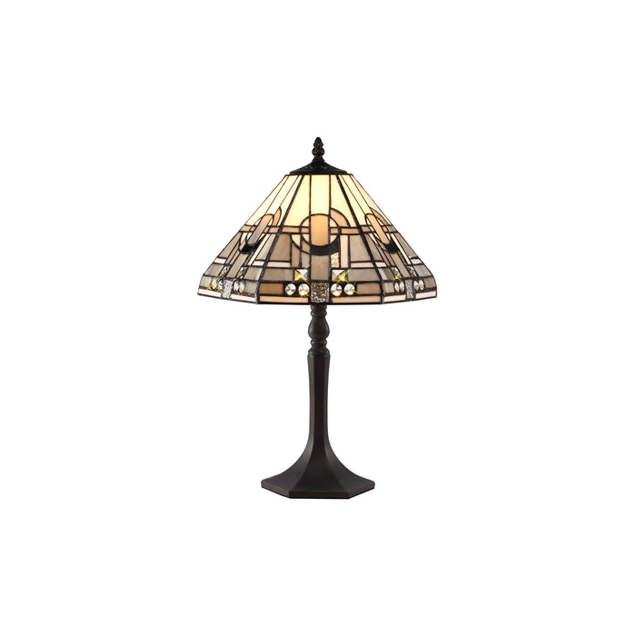Regal Lighting SL-1469 1 Light Octagonal Tiffany Table Lamp 30cm White, Grey And Black With Clear Crystal Shade