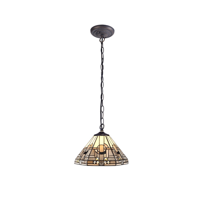 Regal Lighting SL-1468 1 Light 30cm Tiffany Pendant White And Grey With Clear Crystal Shade