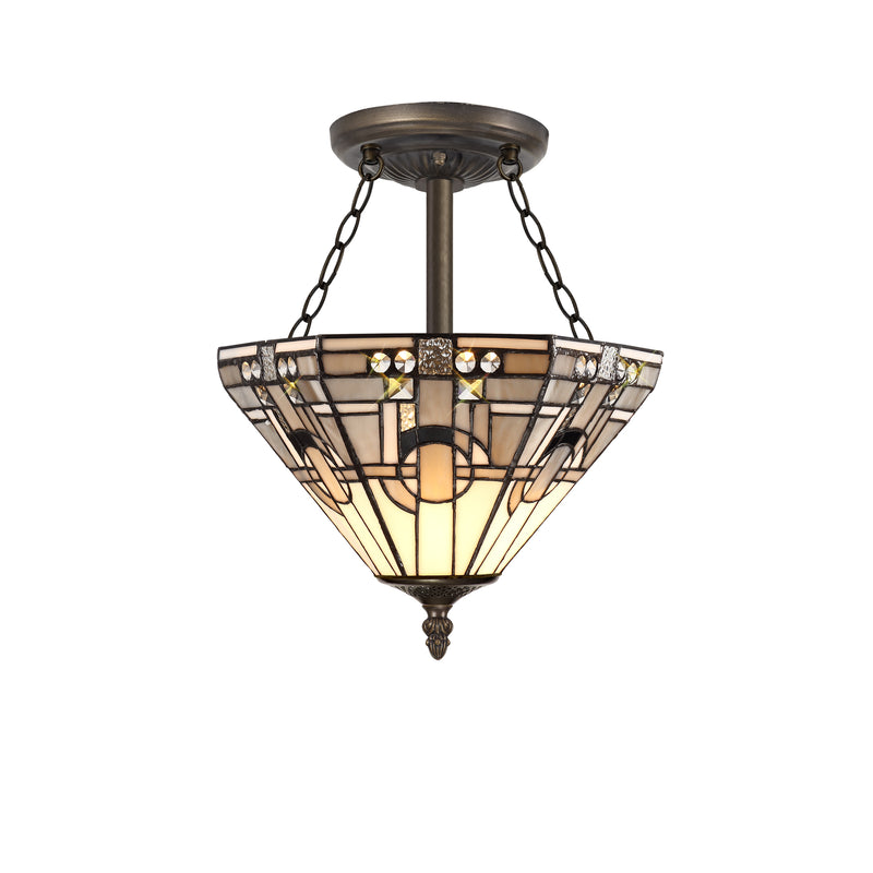 Regal Lighting SL-1464 3 Light 30cm Tiffany Uplighter Semi Flush White And Grey With Clear Crystal Shade