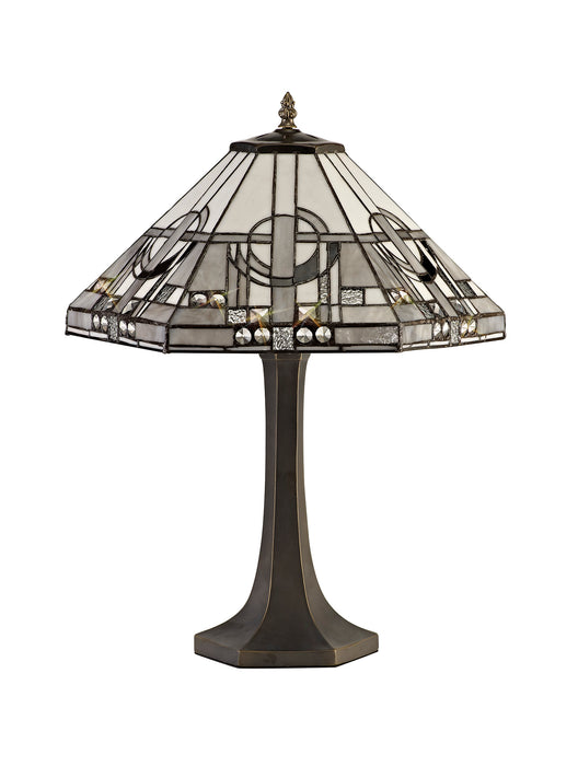 Regal Lighting SL-1460 2 Light Curved Tiffany Table Lamp 40cm White, Grey And Black With Clear Crystal Shade