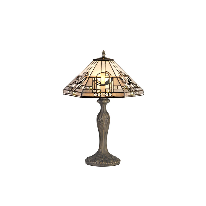 Regal Lighting SL-1460 2 Light Curved Tiffany Table Lamp 40cm White, Grey And Black With Clear Crystal Shade
