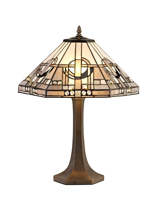 Regal Lighting SL-1459 2 Light Octagonal Tiffany Table Lamp 40cm White, Grey And Black With Clear Crystal Shade