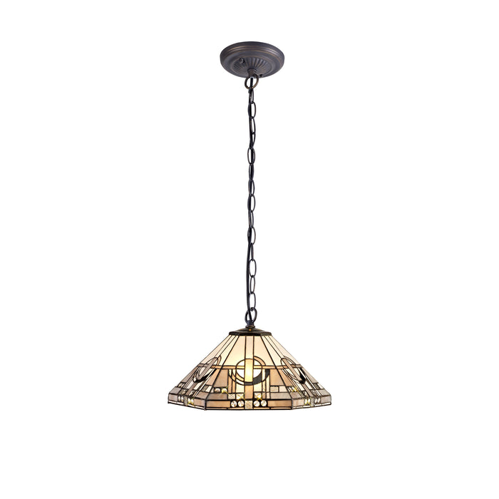 Regal Lighting SL-1458 1 Light 40cm Tiffany Pendant White And Grey With Clear Crystal Shade