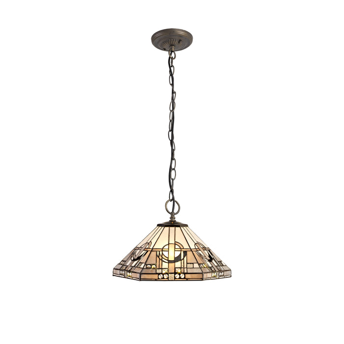 Regal Lighting SL-1456 3 Light 40cm Tiffany Pendant White And Grey With Clear Crystal Shade
