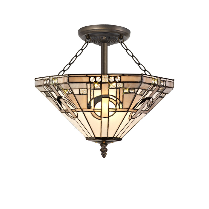 Regal Lighting SL-1455 3 Light 40cm Tiffany Uplighter Semi Flush White And Grey With Clear Crystal Shade