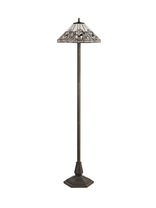 Regal Lighting SL-1453 2 Light Octagonal Tiffany Floor Lamp 40cm White, Grey And Black With Clear Crystal Shade