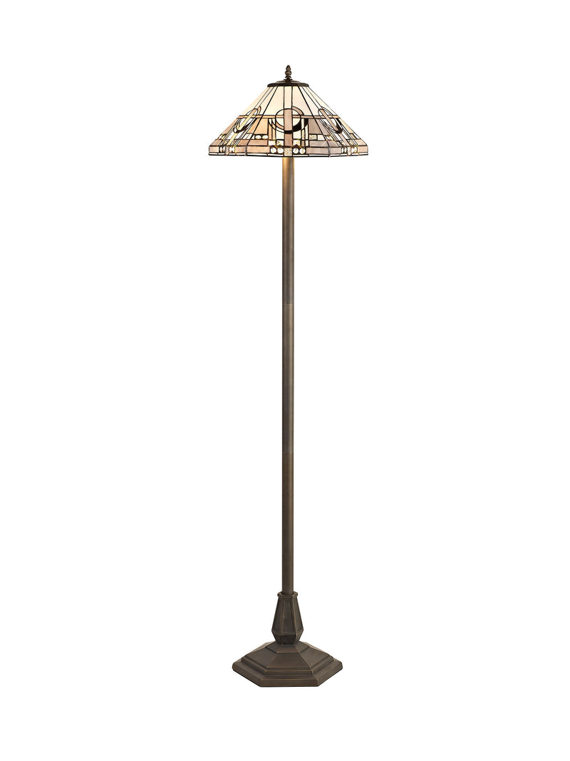 Regal Lighting SL-1453 2 Light Octagonal Tiffany Floor Lamp 40cm White, Grey And Black With Clear Crystal Shade