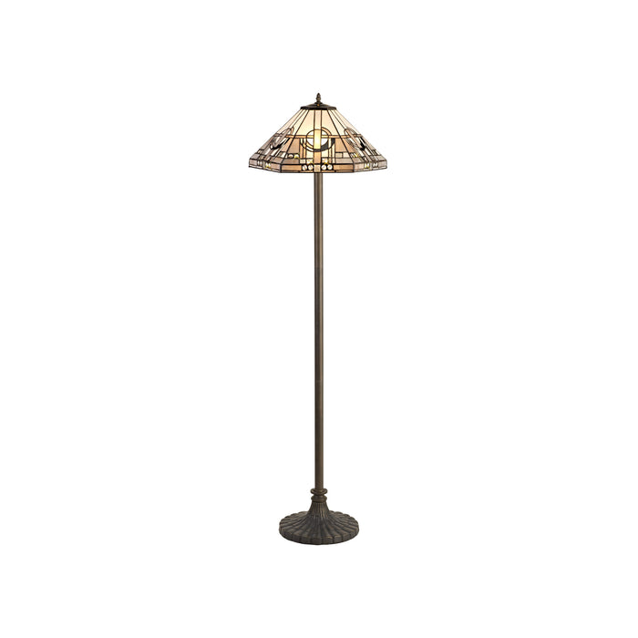 Regal Lighting SL-1451 2 Light Stepped Tiffany Floor Lamp 40cm White, Grey And Black With Clear Crystal Shade
