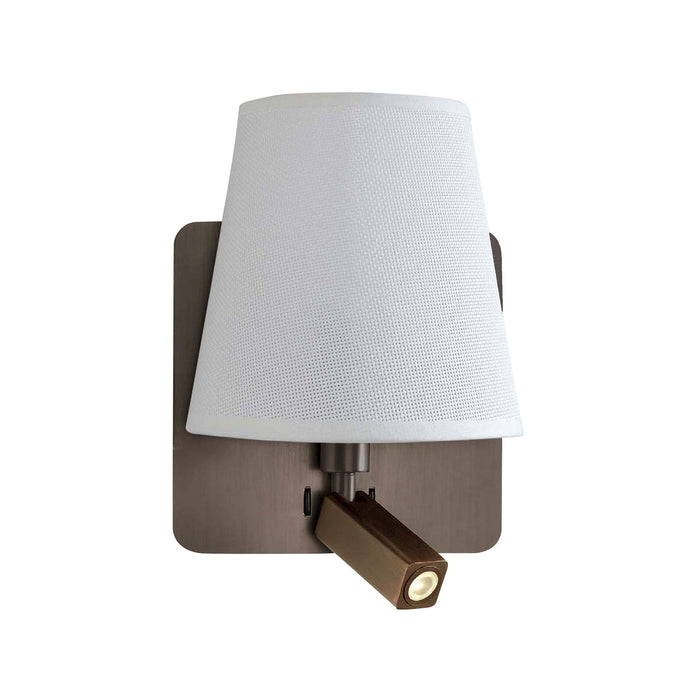 Mantra M5230 Bahia Wall Lamp With Large Back Plate 1 Light E27 + Reading Light 3W LED With White Shade Bronze 4000K, 200lm,, 3yrs Warranty • M5230