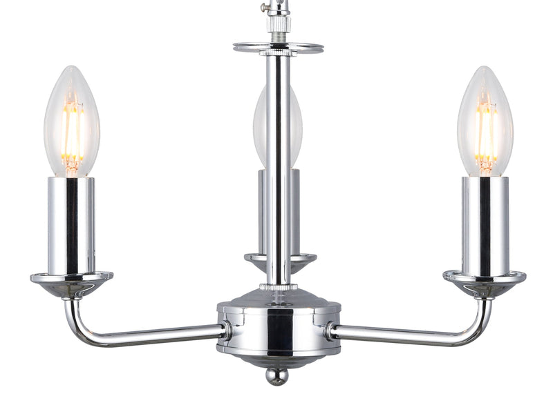 Deco Banyan 3 Light Multi Arm Pendant Without Shade, c/w 2m Chain, E14 Polished Chrome • D0354