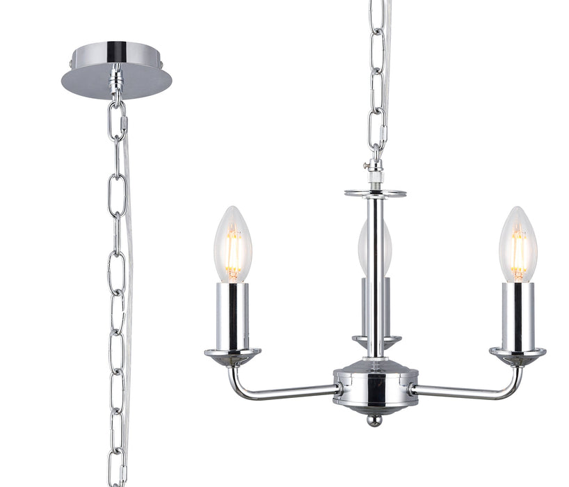 Deco Banyan 3 Light Multi Arm Pendant Without Shade, c/w 2m Chain, E14 Polished Chrome • D0354