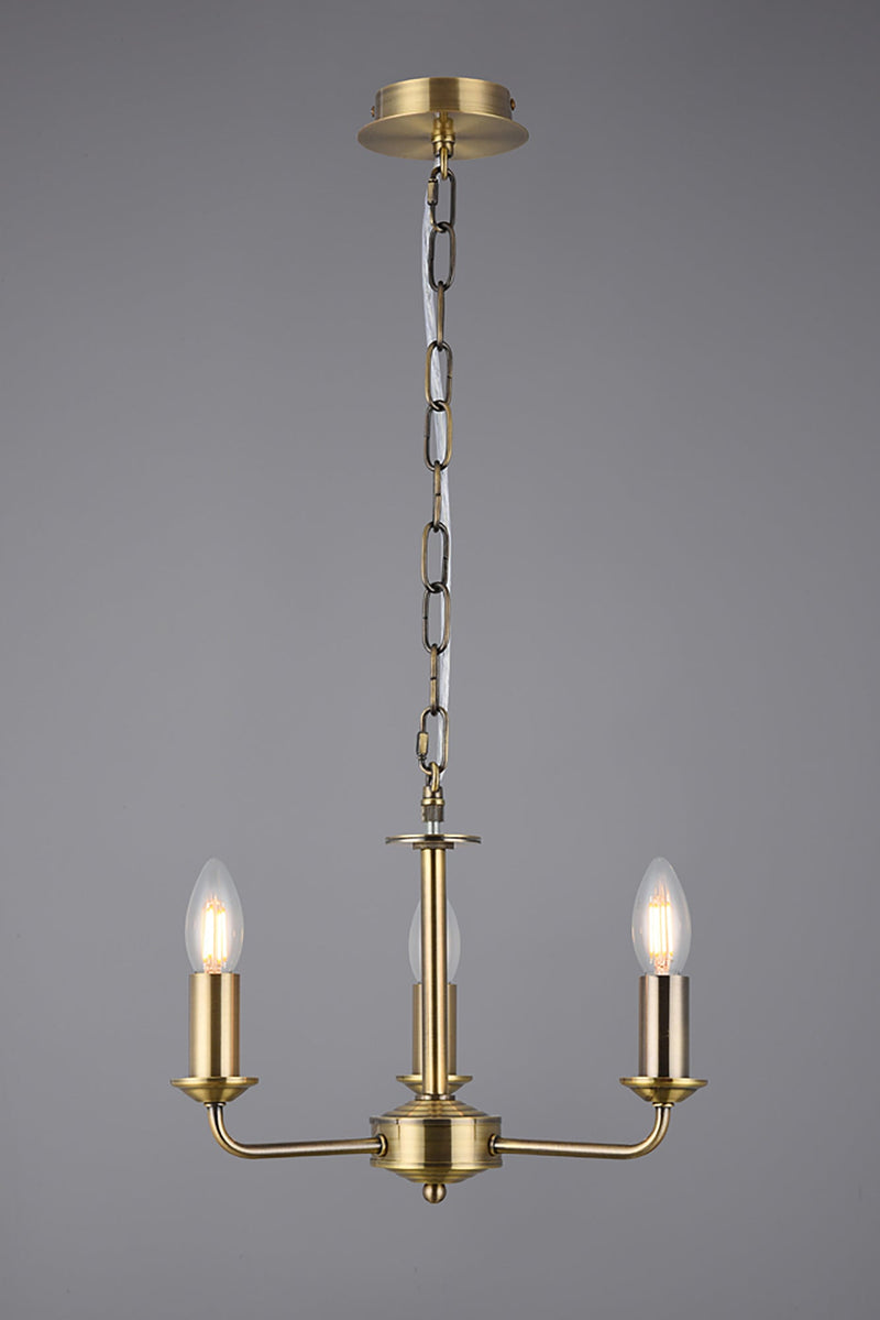Deco Banyan 3 Light Multi Arm Pendant Without Shade, c/w 2m Chain, E14 Antique Brass • D0355