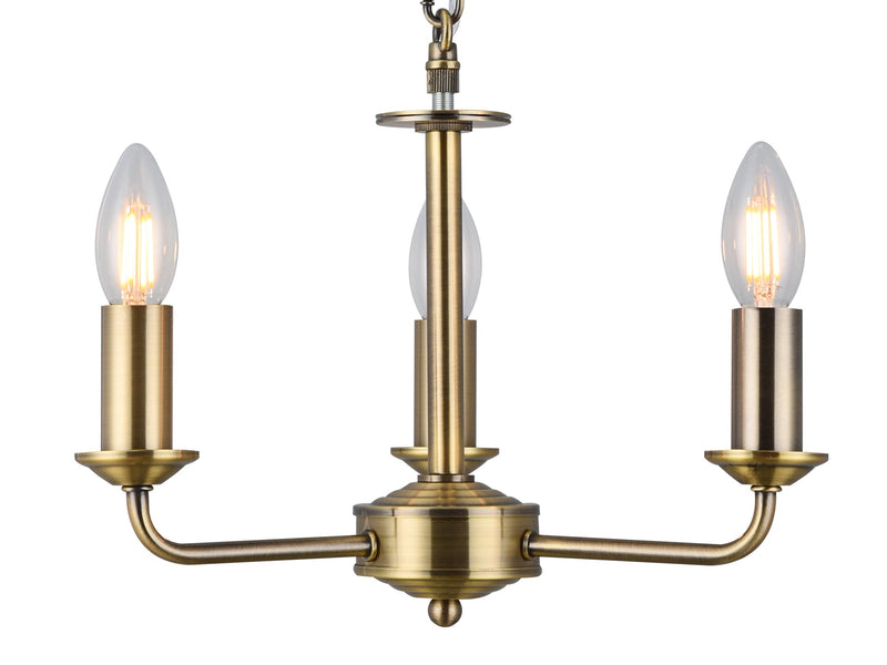 Deco Banyan 3 Light Multi Arm Pendant Without Shade, c/w 2m Chain, E14 Antique Brass • D0355