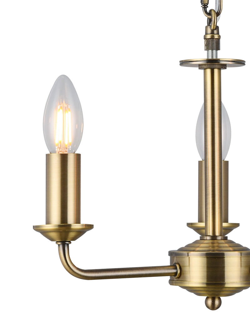 Deco Banyan 3 Light Multi Arm Pendant Without Shade, c/w 2m Chain, E14 Antique Brass • D0355