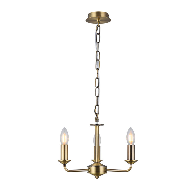 Deco Banyan 3 Light Multi Arm Pendant Without Shade, c/w 2m Chain, E14 Antique Brass • D0355