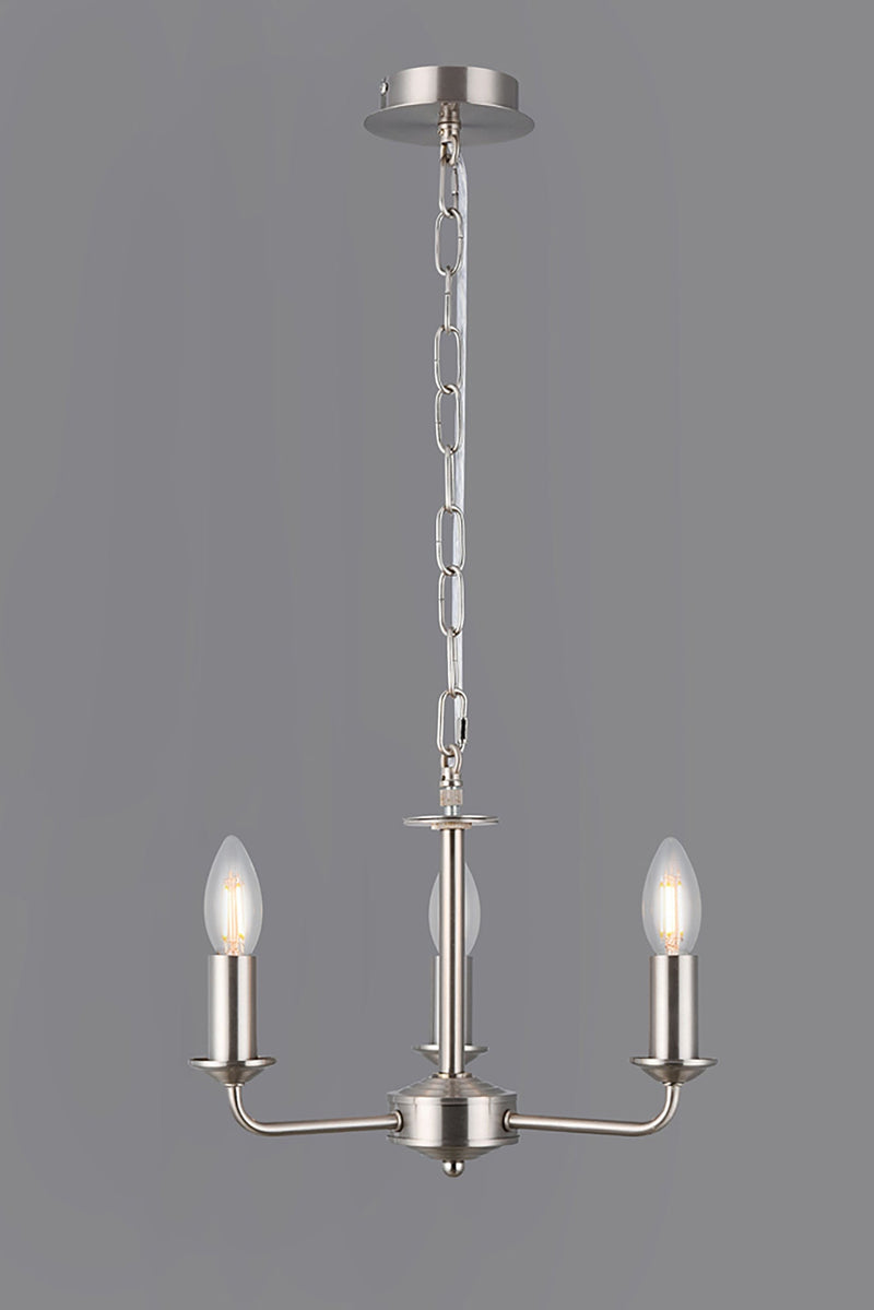 Deco Banyan 3 Light Multi Arm Pendant Without Shade, c/w 2m Chain, E14 Satin Nickel • D0356