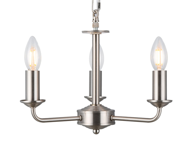 Deco Banyan 3 Light Multi Arm Pendant Without Shade, c/w 2m Chain, E14 Satin Nickel • D0356