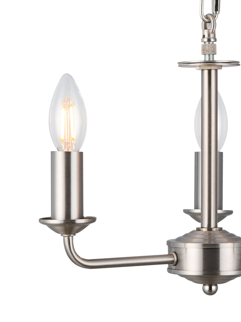 Deco Banyan 3 Light Multi Arm Pendant Without Shade, c/w 2m Chain, E14 Satin Nickel • D0356