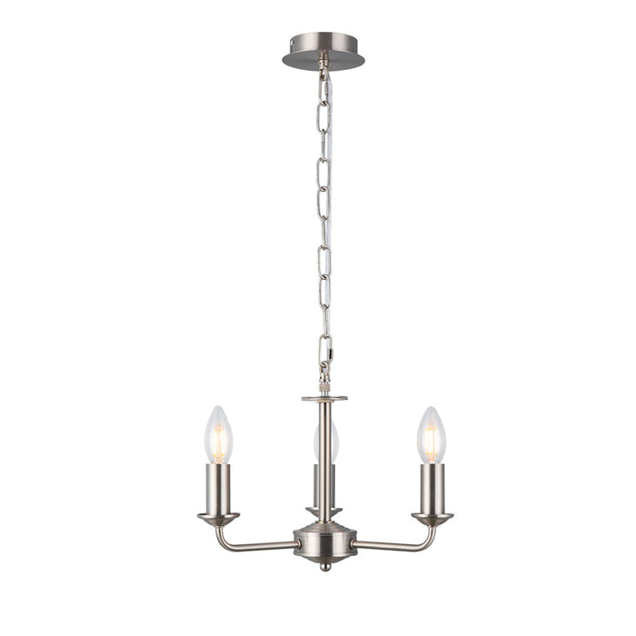 Deco Banyan 3 Light Multi Arm Pendant Without Shade, c/w 2m Chain, E14 Satin Nickel • D0356