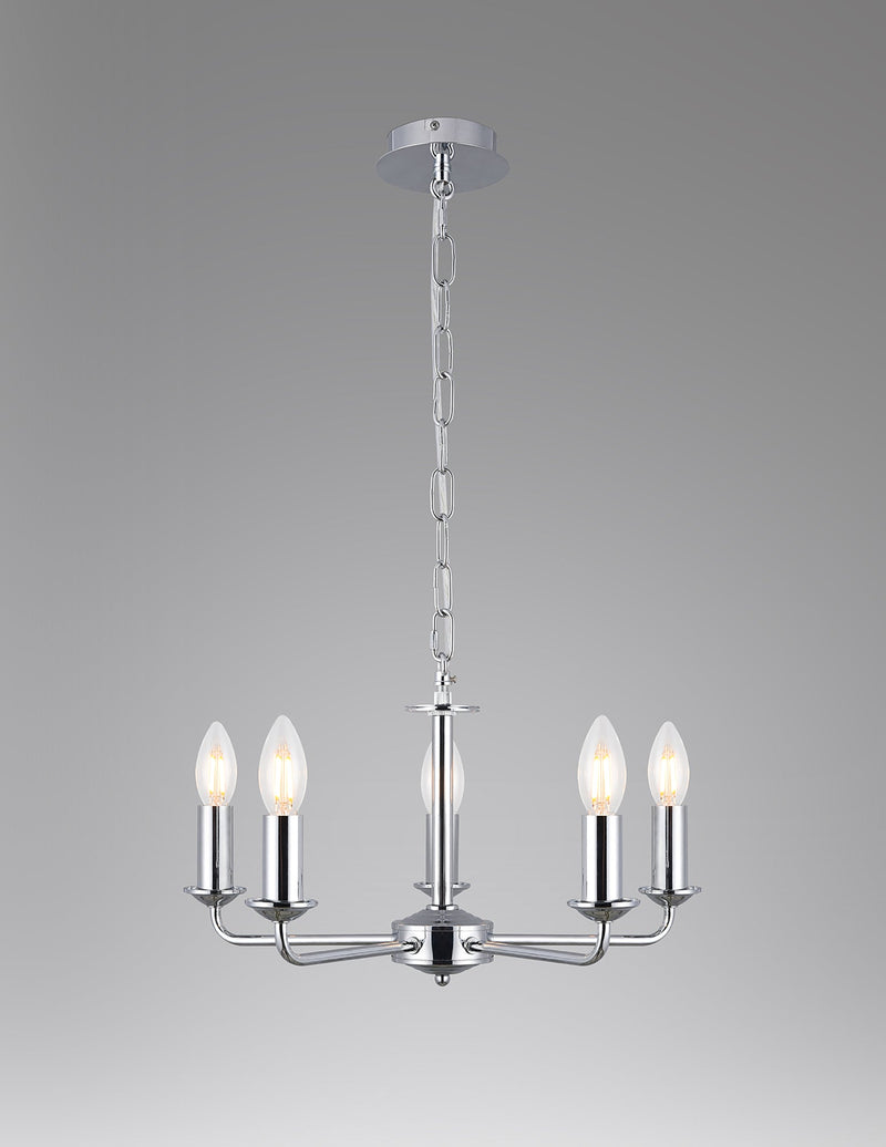 Deco Banyan 5 Light Multi Arm Pendant Without Shade, c/w 2m Chain, E14 Polished Chrome • D0357