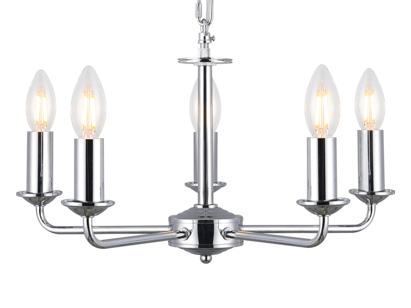 Deco Banyan 5 Light Multi Arm Pendant Without Shade, c/w 2m Chain, E14 Polished Chrome • D0357